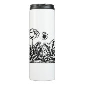 Zwart-wit vlinderbloemenreistuimelaar thermosbeker (Achterkant)