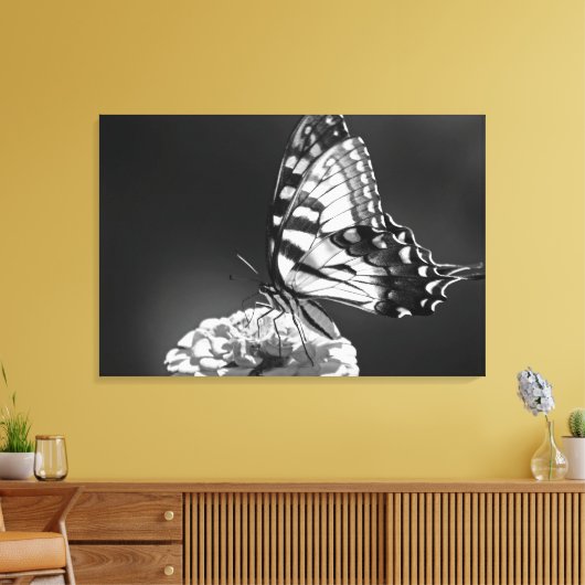 Zwart-wit vlinderdoek canvas afdruk (Insitu (Woonkamer))