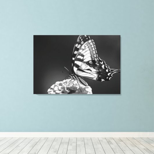 Zwart-wit vlinderdoek canvas afdruk (Insitu (Houten vloer))
