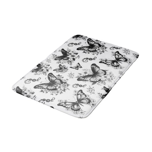 Zwart wit vlinderpatroon badmat (Gekanteld)