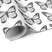 Zwart-wit vlinderpatroon cadeaupapier (Rol Hoek)