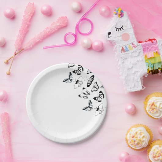 Zwart-wit Vlinders bruiloft Papieren Bordje (Feest)