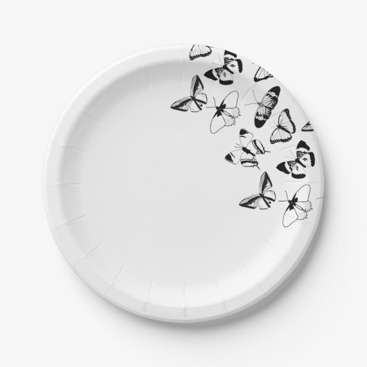 Zwart-wit Vlinders bruiloft Papieren Bordje (Voorkant)
