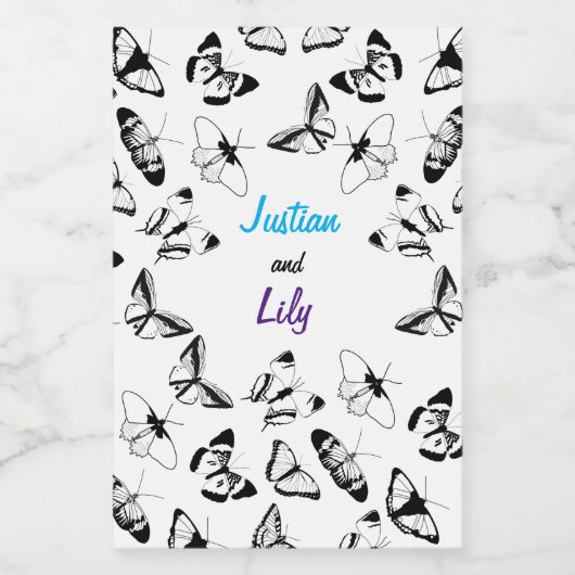 Zwart-wit Vlinders bruiloft Wijn Etiket (Enkel label)