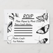 Zwart-wit Vlinders RSVP Platte Kaart (Voorkant)