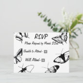 Zwart-wit Vlinders RSVP Platte Kaart (Staand voorkant)