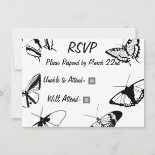 Zwart-wit Vlinders RSVP Platte Kaart
