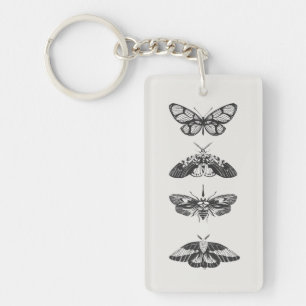 Zwart-wit vlinderschets acryl sleutelhanger
