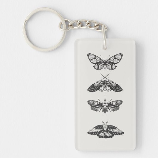 Zwart-wit vlinderschets acryl sleutelhanger (Voorkant)