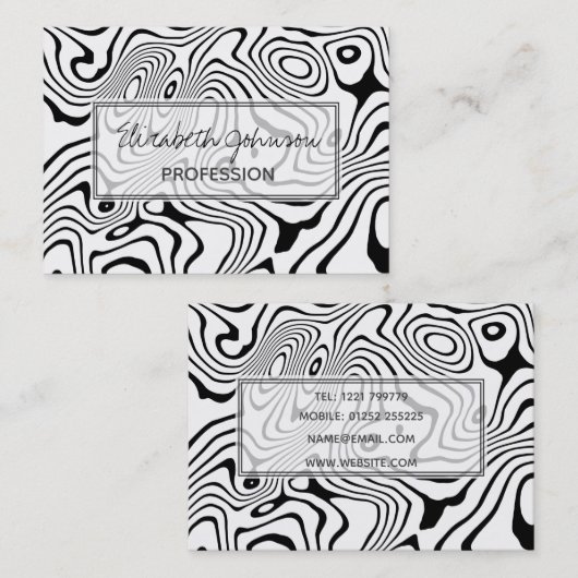 Zwart wit vloeibaar zwenken Abstract ontwerp Visitekaartje (Voorkant / Achterkant)