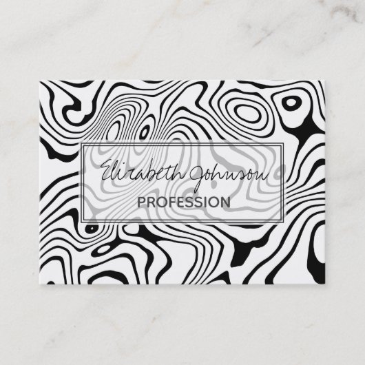 Zwart wit vloeibaar zwenken Abstract ontwerp Visitekaartje (Voorkant)