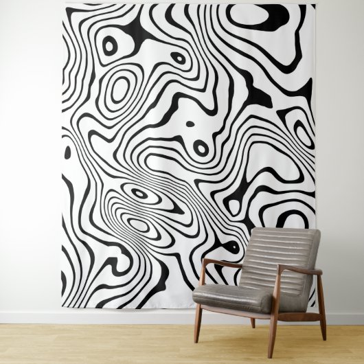 Zwart wit vloeibaar zwenken Abstract ontwerp Wandkleed (In situ)