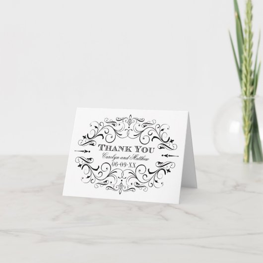 zwart-wit Vlourish Wedding Monogram Bedankkaart (Voorkant)