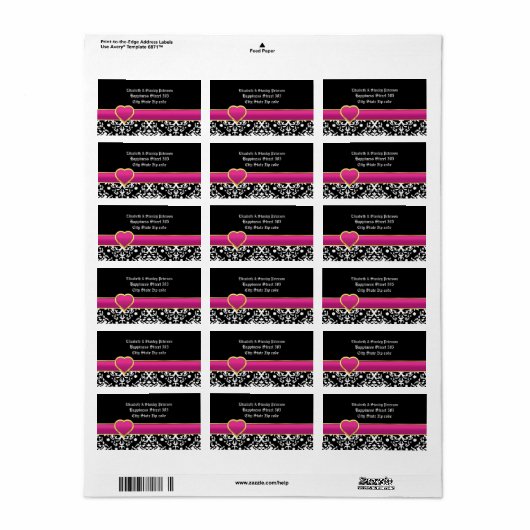 Zwart wit vocht en paars huwelijkslabel etiket (Full Sheet)