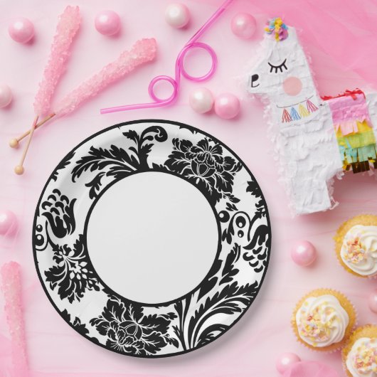 Zwart-wit, vochtig, formeel trouwpapier bord (Feest)