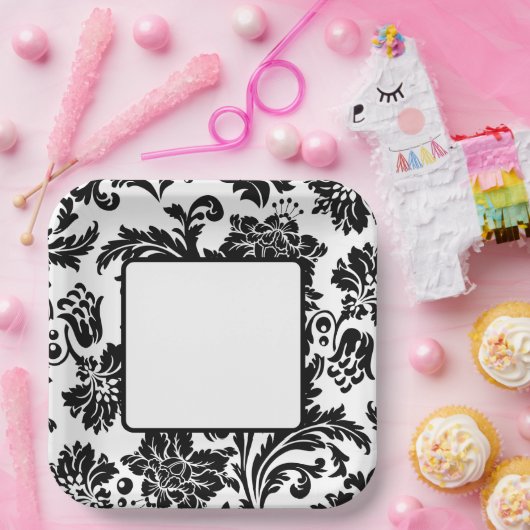 Zwart-wit, vochtig, formeel trouwpapier bord (Feest)