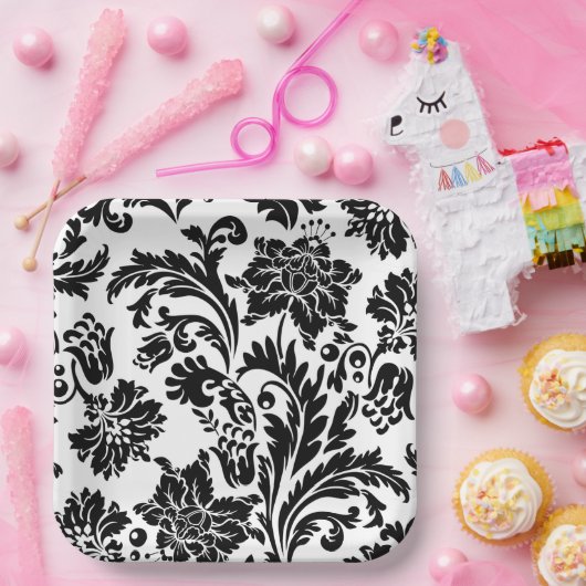 Zwart-wit, vochtig, formeel trouwpapier bord (Feest)