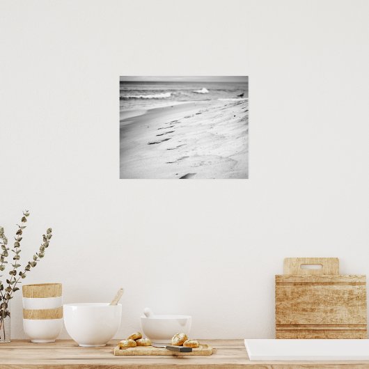 Zwart-wit voetafdrukken in het strand 16x20 poster (Keuken)