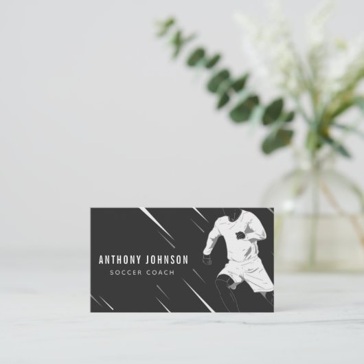 Zwart & Wit Voetbal coach Speler Masculine Cool Visitekaartje (Staand voorkant)