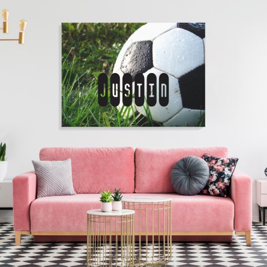 Zwart-wit Voetbal in groene gras Canvas Afdruk (Insitu (Woonkamer))