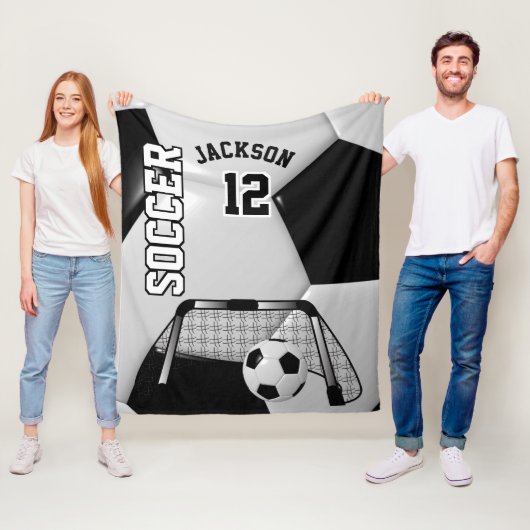 Zwart-wit Voetbal met DIY-tekst Fleece Deken (In situ)