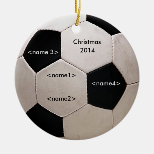 Zwart-wit Voetbal met namen Keramisch Ornament (Voorkant)