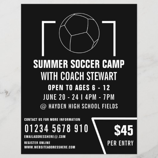 Zwart-wit Voetbal, Soccer Camp Adverteren Flyer (Voorkant)