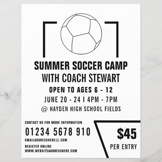Zwart-wit Voetbal, Soccer Camp Adverteren Flyer (Voorkant)