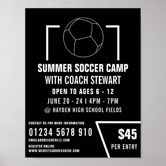 Zwart-wit Voetbal, Soccer Camp Adverteren Poster (Voorkant)