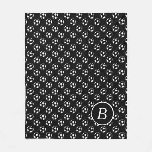 Zwart-wit Voetballen monogram Fleece Deken (Voorkant)