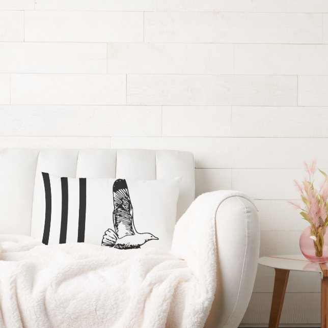 Zwart-wit  vogelpatroon kussen (Bank)