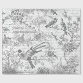  Zwart Wit Vogels Bloemen Frans Script Cadeaupapier (Vlak)