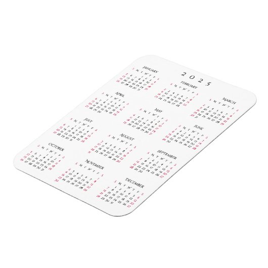 Zwart Wit Volledig Jaar 2025 Kalender Koelkast Keu Magneet (Linkerzijde)