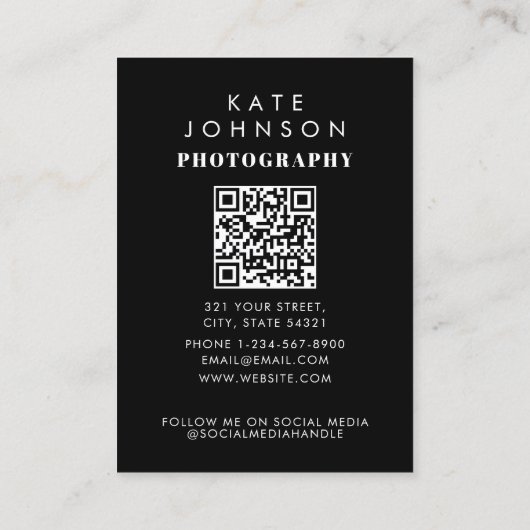 Zwart Wit Volledige Foto QR Code Social Media Visitekaartje (Achterkant)