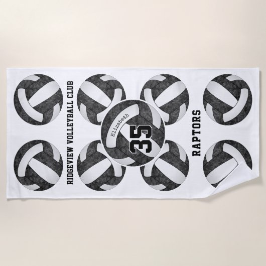 zwart wit volleybal club kleuren meisjes naam strandlaken (Voorkant)