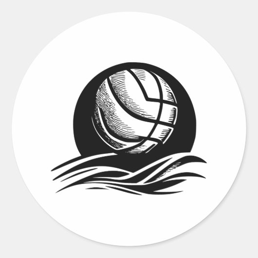 Zwart-wit volleybal kunstwerk ronde sticker (Voorkant)
