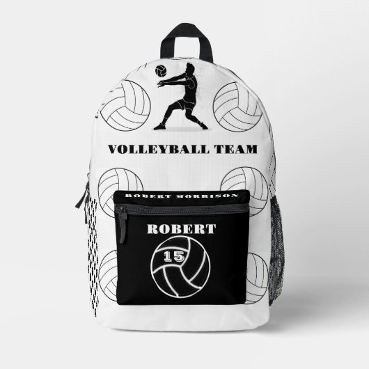 Zwart & wit Volleybal sporttas gepersonaliseerd, Bedrukte Rugzak (Voorkant)