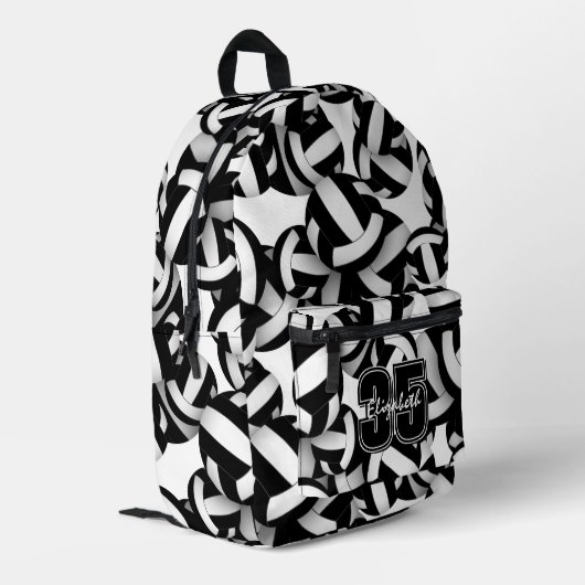 Zwart wit volleybal team kleuren w jersey nummer bedrukte rugzak (Achterkant Hoek Links)