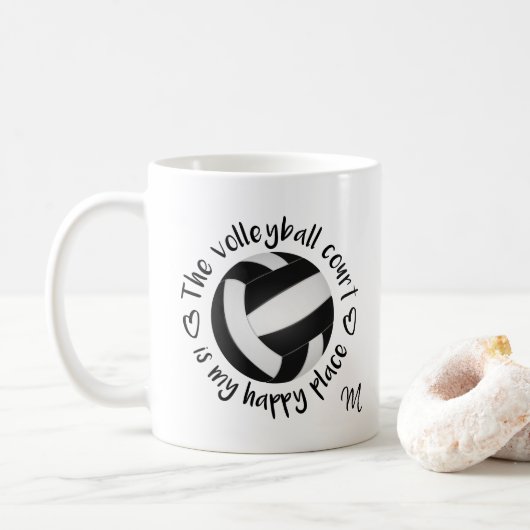 Zwart wit volleybalveld is mijn gelukkige plek koffiemok (Met donut)