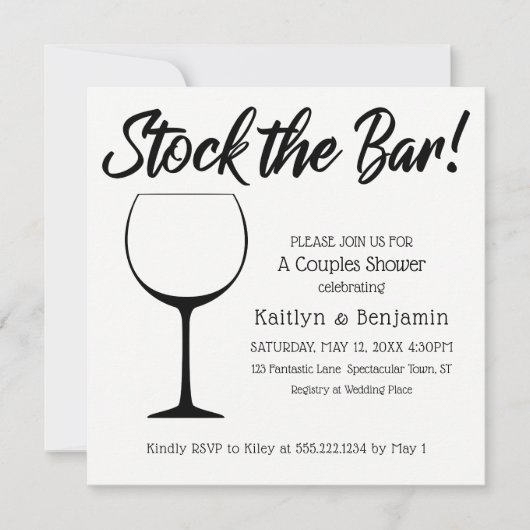 Zwart & Wit Voorraad de Bar Script Couples Douche Kaart (Voorkant)