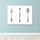 zwart & wit vork mes lepel keuken kunst canvas afdruk (Insitu (Houten vloer))