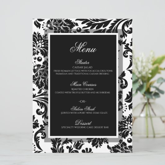 Zwart-wit, vouw, aangepast, flatmenu voor bruiloft menu (Staand voorkant)