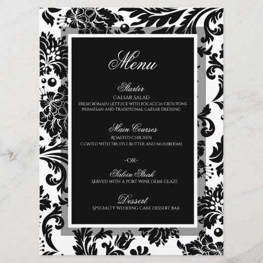 Zwart-wit, vouw, aangepast, flatmenu voor bruiloft menu (Voorkant)