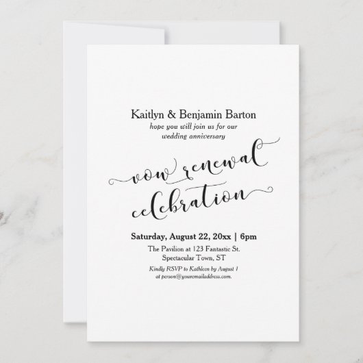 Zwart Wit Vow Vernieuwing Celebration Jubileum Kaart (Voorkant)