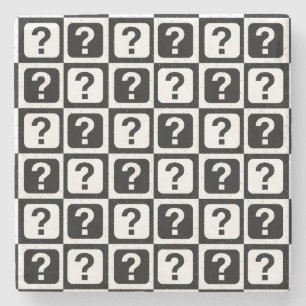 Zwart wit vraagteken raadsel blok monogram stenen onderzetter