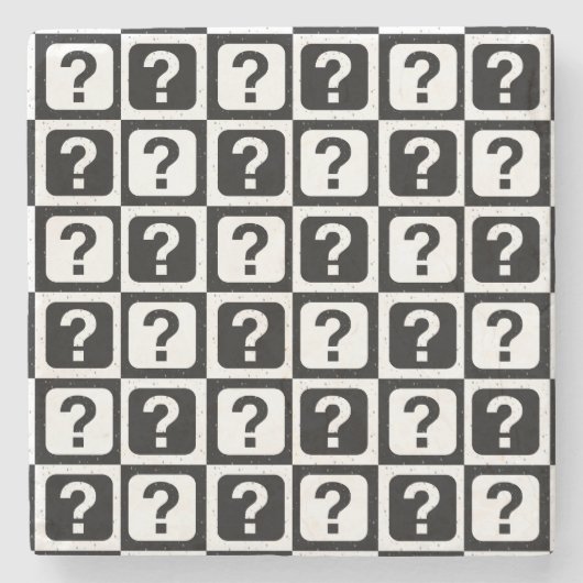 Zwart wit vraagteken raadsel blok monogram stenen onderzetter (Voorkant)