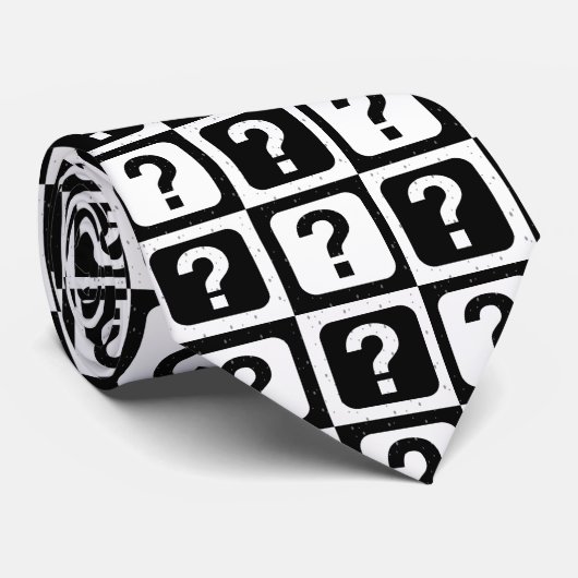 Zwart wit vraagteken raadsel blok monogram stropdas (Opgerold)