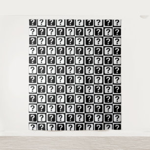 Zwart wit vraagteken raadsel blok monogram wandkleed