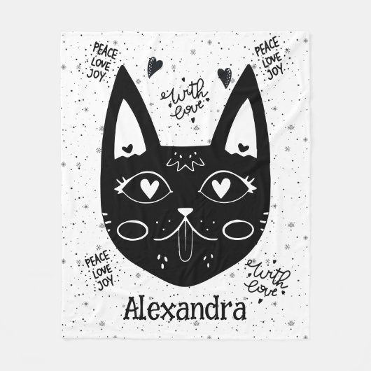 Zwart-wit vrede, liefde, vreugde aangepaste kat mo fleece deken (Voorkant)