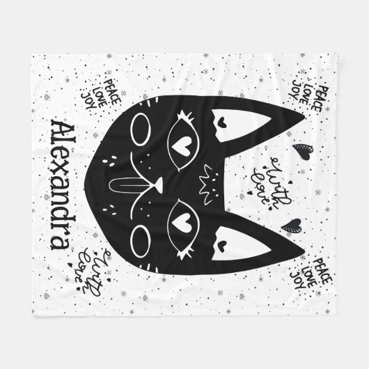 Zwart-wit vrede, liefde, vreugde aangepaste kat mo fleece deken (Voorkant (Horizontaal))